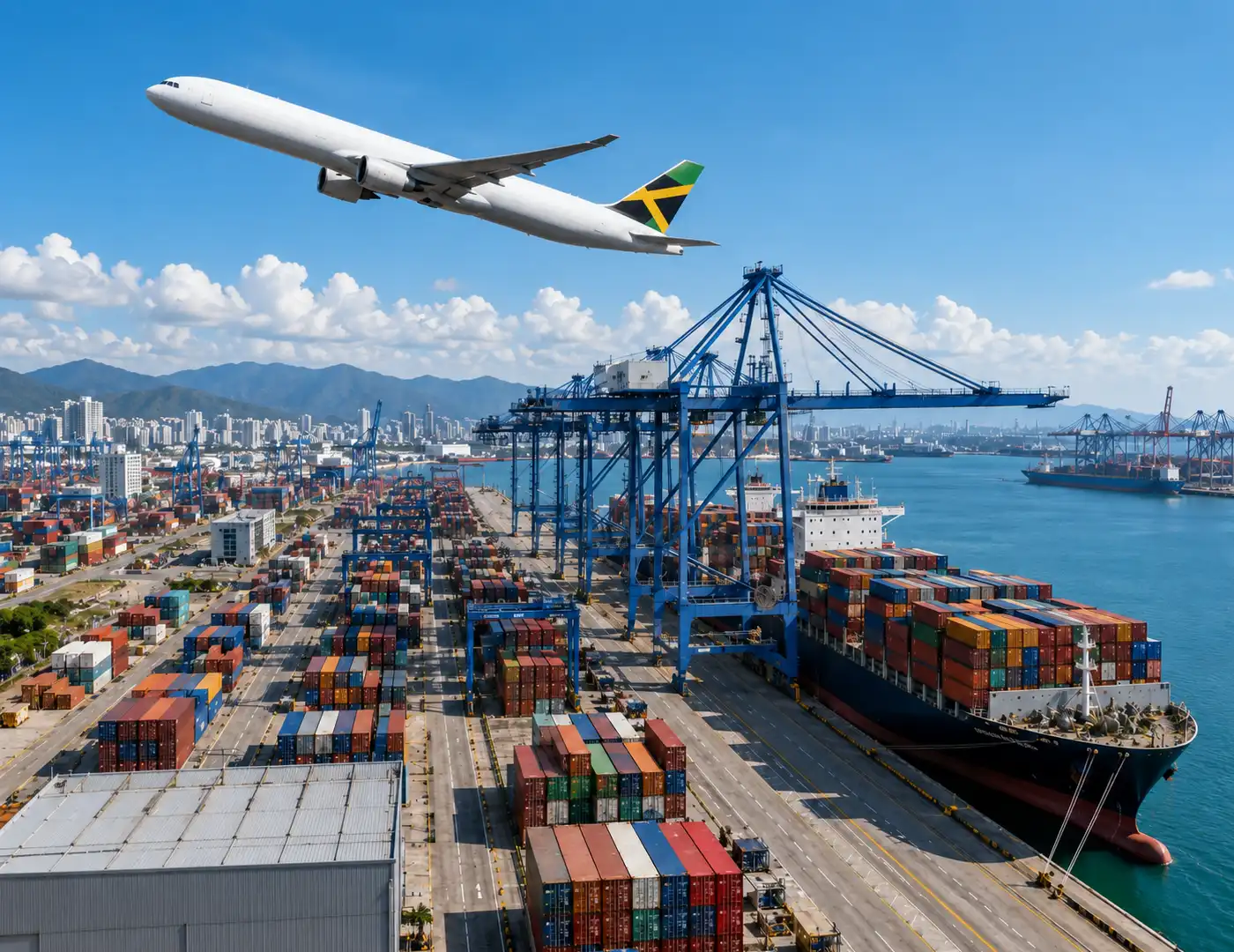 Shipping containers at a port